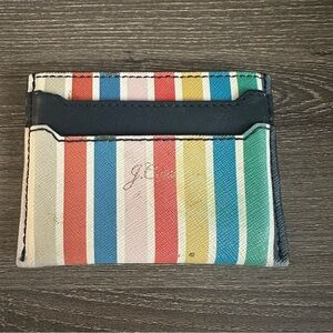 J. Crew Stripe Card Case Rainbow Saffiano Leather Wallet